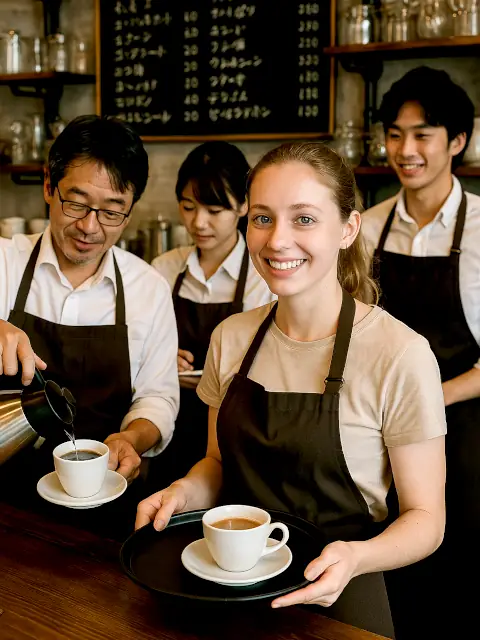 Work in a cafe as part of work and travel japan working holiday japan erfahrung working holiday japan experience working holiday japan jobs